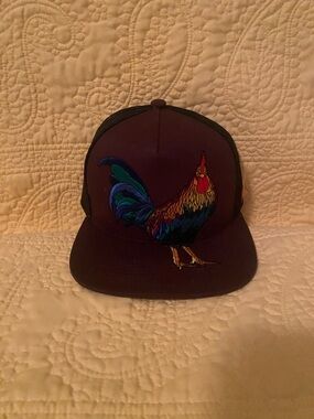 Embroidered Rooster Trucker Cap in Dark Navy with Multicolor Stitching